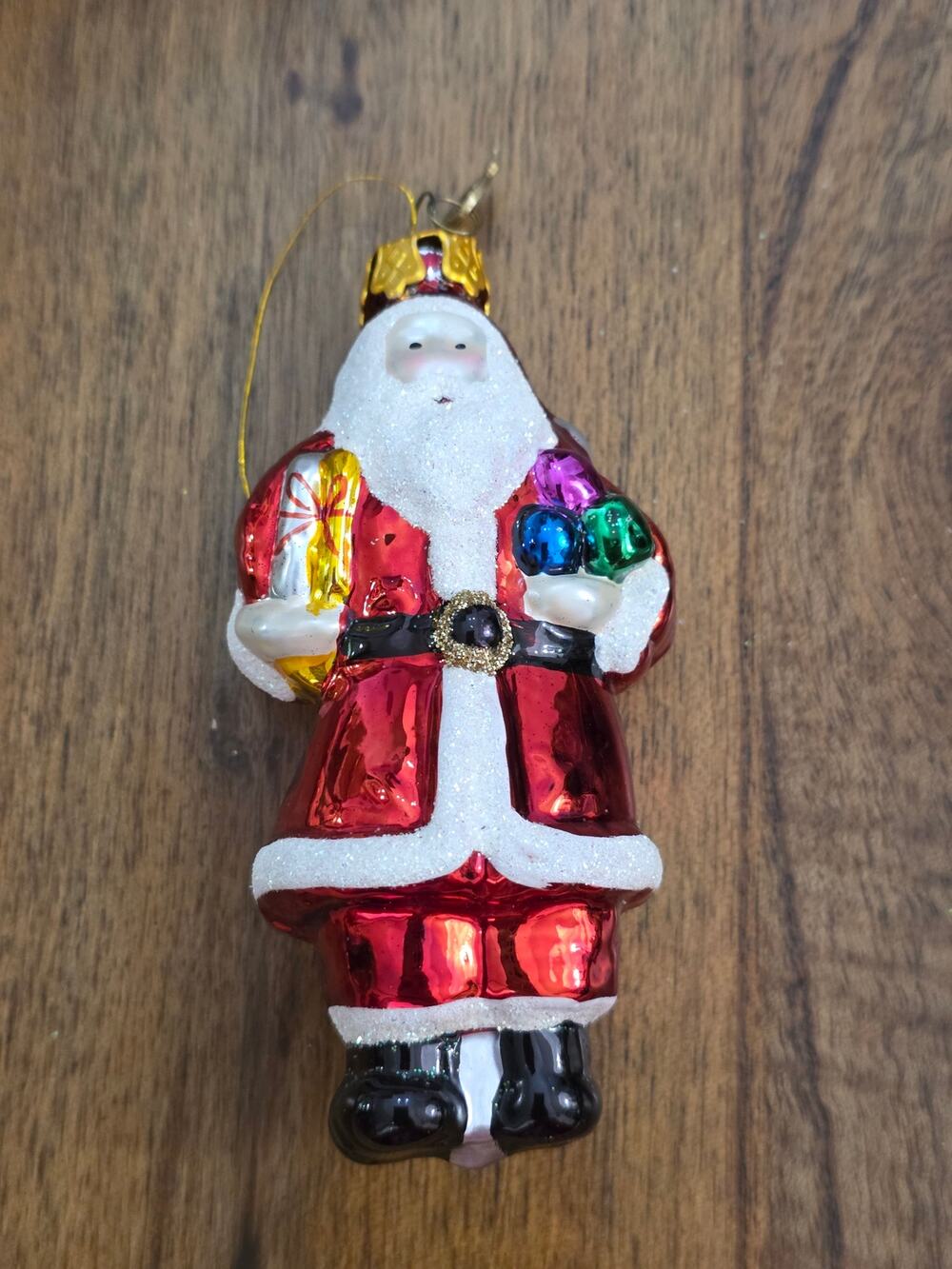 Vintage KSA Tag Kurt S Adler Santa Christmas Ornament Blown Glass Holding Gifts